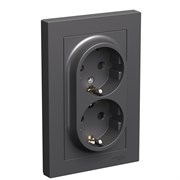 Systeme Electric AtlasDesign базальт розетка двойная с заземлением, со шторками, 16А, в сборе ATN001426