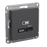 Systeme Electric AtlasDesign базальт розетка USB тип-С 65Вт высокоскор.заряд. QC, PD, механизм ATN001427