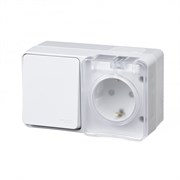 Systeme Electric AtlasDesign Profi54 наружный белый блок: розетка с заземлением, со шт. + выключатель 1-клавишный 10А IP54 ATN540170