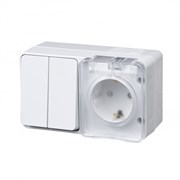 Systeme Electric AtlasDesign Profi54 наружный белый блок: розетка с заземлением, со шт. + выключатель 2-клавишный 10А IP54 ATN540174