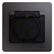 Glossa графит розетка с заземлением, со шторками с крышкой IP44 (в сборе) GSL001348