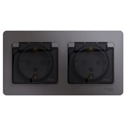 Glossa графит розетка 2-ая с заземлением, со шторками, в сборе, IP44 GSL001347