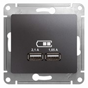 Glossa графит розетка USB 5В/2,1А, 2х5В/1,05мА GSL001333