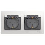 Glossa белый розетка 2-ая с заземлением, со шторками, в сборе, IP44 GSL000147