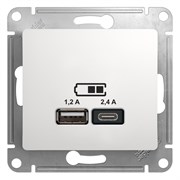 Glossa белый розетка USB A+С, 5В/2,4А, 2х5В/1,2А GSL000139