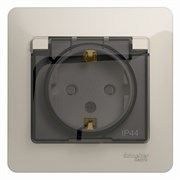Glossa молочный розетка с заземлением, со шторками с крышкой IP44 (в сборе) GSL000948