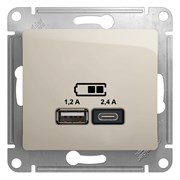 Glossa молочный розетка USB A+С, 5В/2,4А, 2х5В/1,2 А GSL000939