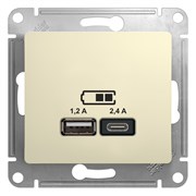 Glossa бежевый розетка USB A+С, 5В/2,4А, 2х5В/1,2А GSL000239