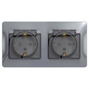 Glossa алюминий розетка 2-ая с заземлением, со шторками, в сборе, IP44 GSL000347