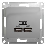 Glossa алюминий розетка USB 5В/2,1А, 2х5В/1,05А GSL000333