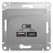 Glossa алюминий розетка USB A+С, 5В/2,4А, 2х5В/1,2А GSL000339