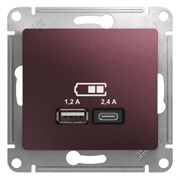 Glossa баклажановый розетка USB A+С, 5В/2,4А, 2х5В/1,2А GSL001139