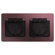 Glossa баклажановый розетка 2-ая с заземлением, со шторками, в сборе, IP44 GSL001147