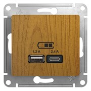 Glossa дерево дуб розетка USB A+С, 5В/2,4А, 2х5В/1,2А GSL000539