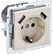 IEK Brite Base бежевый розетка с заземлением и шторками, 16А с USB A+A 3,1А BR-R14-16-U21-D31-K10