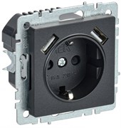 IEK Brite Base чёрный розетка с заземлением и шторками, 16А с USB A+A 2,1А BR-R14-16-U21-D21-K02 IEK Brite Base чёрный розетка с заземлением и шторками, 16А с USB A+A 2,1А BR-R14-16-U21-D21-K02