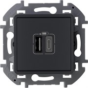 Legrand Inspiria антрацит зарядное устройство с двумя USB-разьемами A-C 240В/5В 3000мА 673763