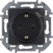 Legrand Inspiria антрацит розетка 2К+З немецкий стандарт 16А 250В со встроенным зарядным устройством USB C 1.5А 5В 673773