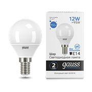 Gauss Лампа Elementary Шар 12W 950lm 6500K Е14 LED 53132