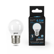 Gauss Лампа Шар 6.5W 550lm 6500K E27 LED 1/10/100 105102307
