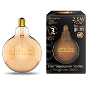 Gauss Лампа Filament G125 2,5W 200lm 2000К Е27 golden LED 175802003