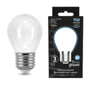 Gauss Лампа Filament Шар 9W 610lm 4100К Е27 milky LED 105202209
