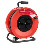 EKF PROxima Удлинитель на катушке "Гефест 2.0" 4 гнезда 30м с заземлением и предохранителем КГ 3*2,5 16А/3,5кВт IP44 UKG02-16-R325-4-30-IP44